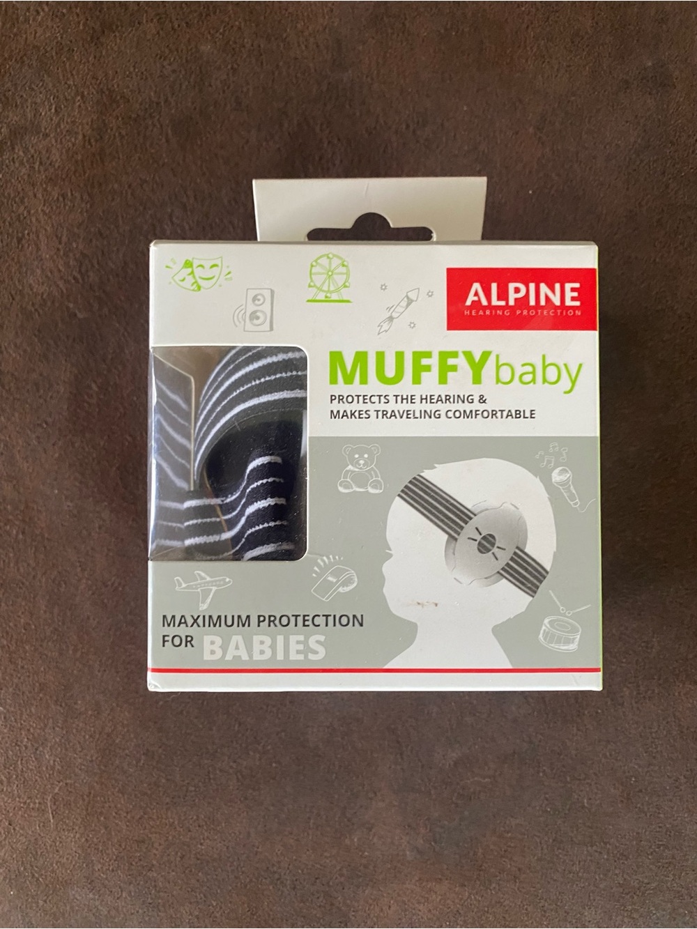 Alpine Muffybaby Infant Ear Protection - Black & White Stripes
